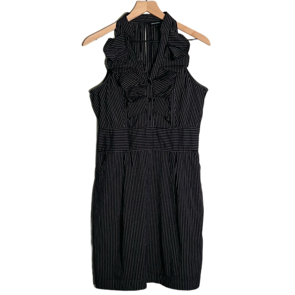 Express - Black White Pin Stripe Tuxedo Style Ruffle Halter Midi Dress Size 10